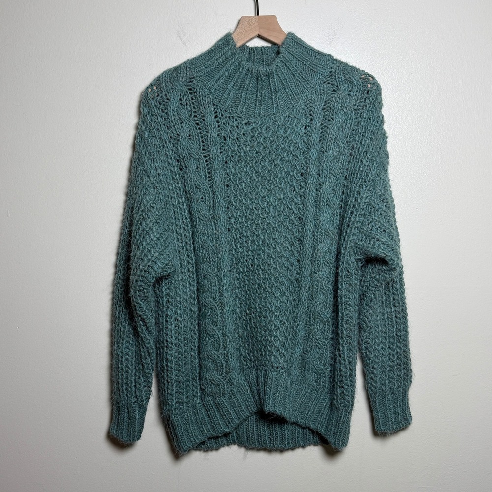 Universal Thread Womens Sweater S Teal Cable Knit Mock Neck Boho Chunky Fall